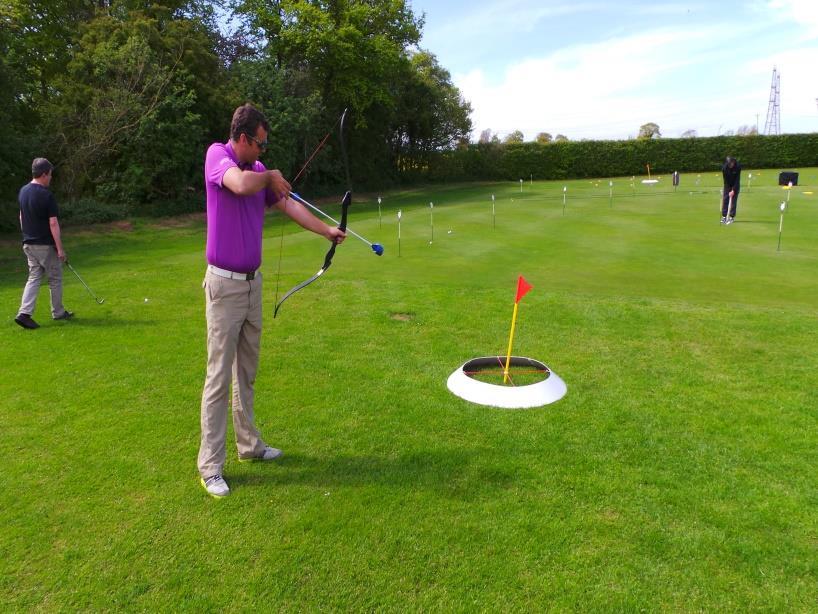 Archery Golf Using our SAFE arrows you can make your way around the 9 hole Golf course in teams of up to 4, aiming at Foot Golf targets.