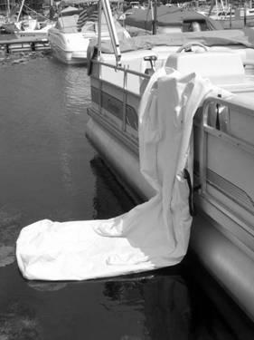 Assembling your Pontoon Slide: Step 1: Make sure the side gate and railing of pontoon boat are free of sharp objects, your water depth is at a minimum of 8 feet and the