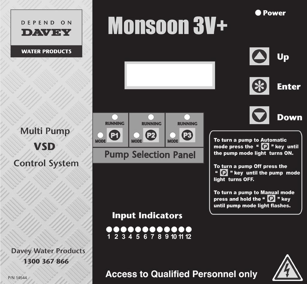 PUMP CONTROL PANAEL The MONSOON 3V+ Control Panel allows the operator to edit settings and values in each menu.