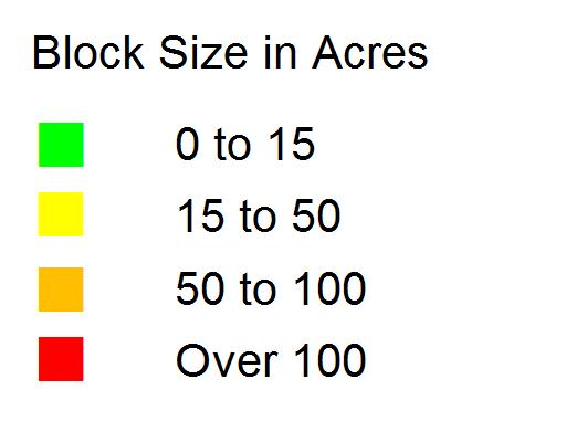 The majority of the city s landmass is in blocks over 100 acres in