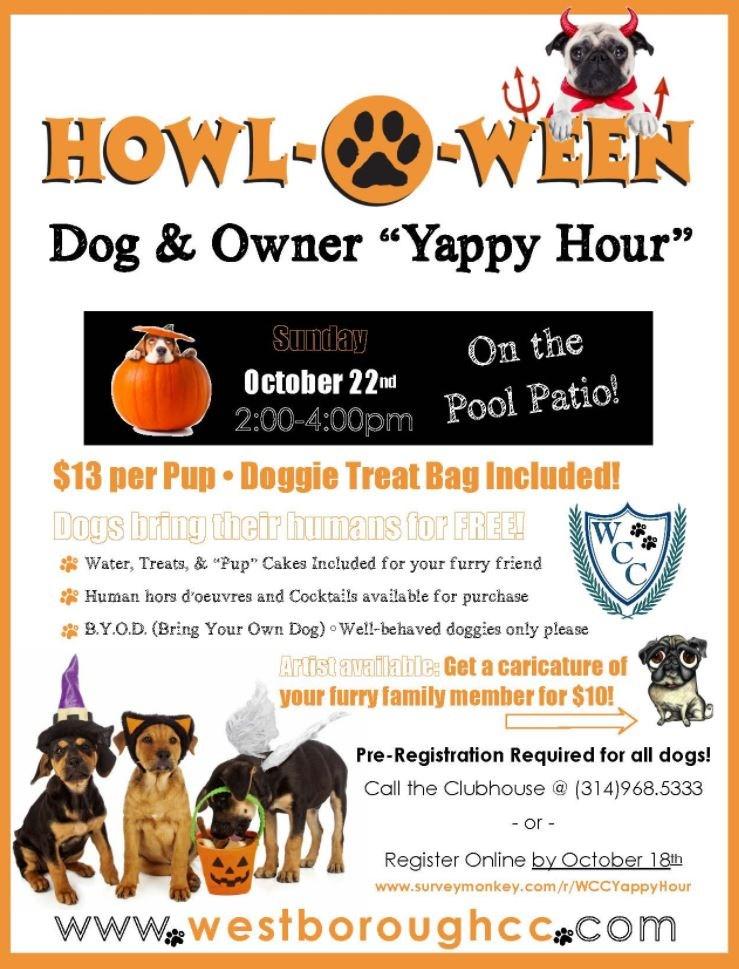) Drinks and hors d'oeuvres will be available for purchase for the humans and PUPcakes will be provided for your furry friend. PLUS, get a caricature done of your pooch by an artist for only $10!