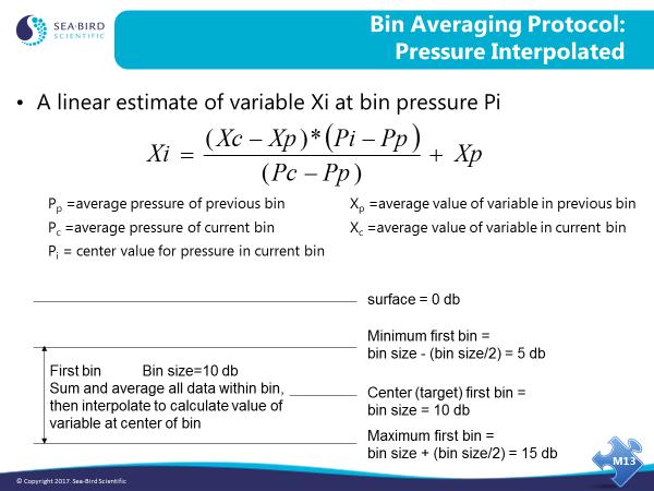 Module 13: Advanced Data Processing 13 Bin Averaging: Algorithm An estimate of each variable is made using the average value of that variable and pressure in the previous bin, and