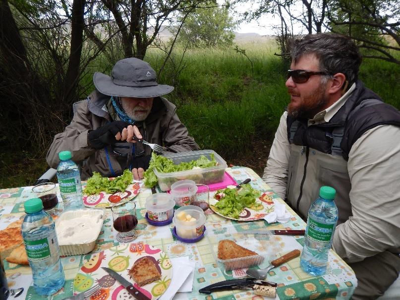 As part of the fishing package, a sumptuous lunch include with a number of courses, desert and wine (neatly packed in the drift boat) As we got into the routine of casting and drifting, Dario gave