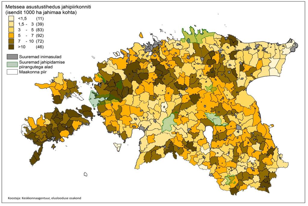 Wild boar population density per 1000 ha hunting