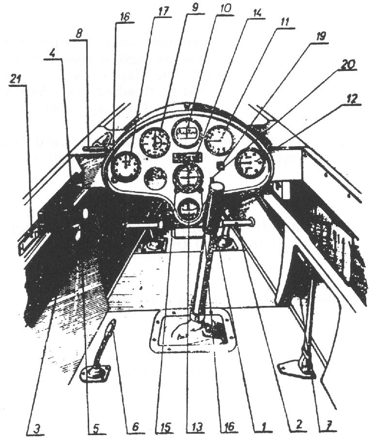 Fig. 2. Rear Cockpit (including optional extra instruments) 1 to 21 inclusive -These items are identical to those shown in Fig. 1. Item 12. Variometer 0-15 or 0-30 m/sec.