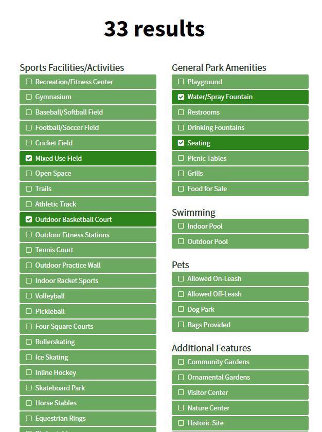 Park Filters Narrow down results by choosing activities,