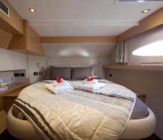Equipped with very good lighting and power sockets, there is also lots of storage with a large space under the bed and cupboards around the cabin and a wardrobe.
