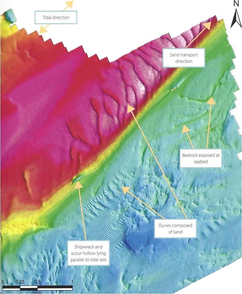 Swath bathymetry image of the seabed in the English