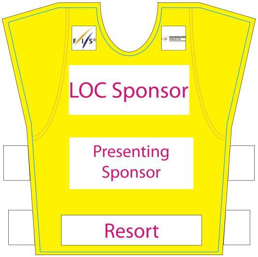 presenting sponsor on the upper left side (when bib is worn) max. size of logo: 6cm x 6cm Official FIS logo on the upper right side (when bib is worn) max.