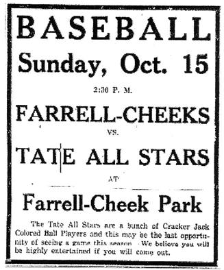 Sandusky Star Journal Sandusky, OH 10-13-22 During the season the Cleveland Tate Stars billed themselves as the Colored Champions of Ohio when promoting games against nonleague opponents.