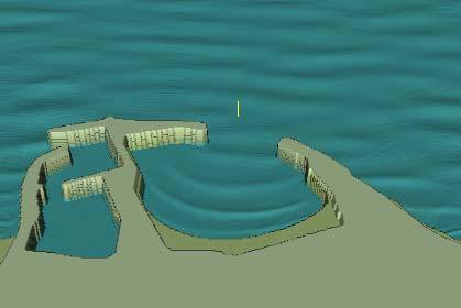 This concept is based on the following principles: Partial shelter is provided by the large breakwaters.