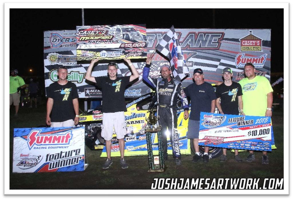 FAIRBURY, IL SEPTEMBER 1, 2018 FALS Mike Harrison Claims $10,000 Victory at FALS for the Casey s Modified Nationals By Chris Westerfield Photo Credit Josh James The Summit Racing Equipment American
