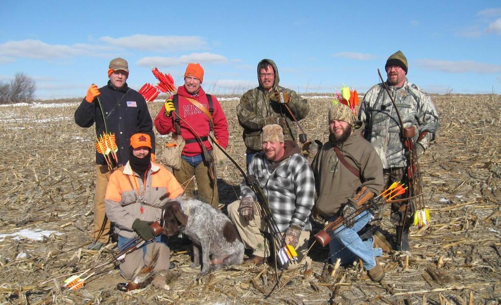 Annual Pheasant Hunt After the first two pheasants were brought to bag, the bowmen stopped on the downwind side of a hill for a quick photo with the wind at their backs and facing the warm sunshine.