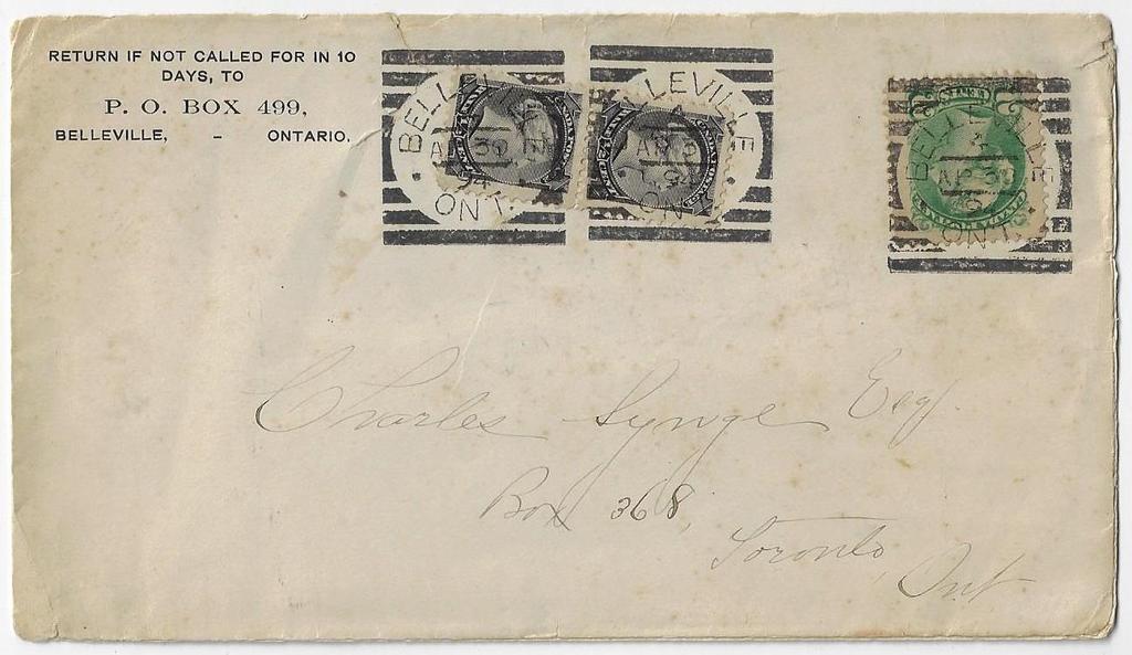 00 Item 292-30 Belleville squared circle - 1894, ½ SQ pair, 2 SQ tied by