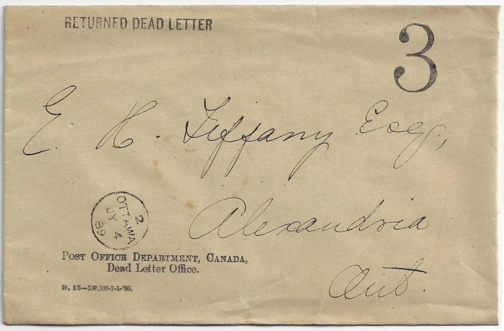 00 SOLD Item 292-38 Returned DLO cover 1889, returned dead letter