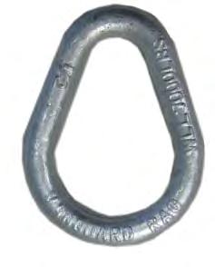 WIRE ROPE HARDWARE WELDLESS PEAR SHAPED LINKS Drop Forged - Alloy Steel Quenched and Tempered Hot dipped galvanized fi nish Permanently embossed with, size, Working Load Limit () and trace code Proof