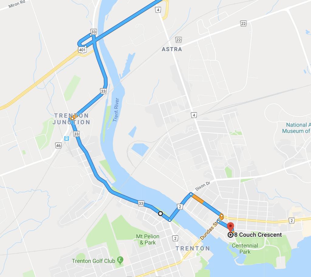 DIRECTIONS TO EVENT 401 West Take ON-401 W to exit 525 for County Road 33 toward Trenton Frankford/Batawa Follow County Rd 33 and Ontario County Hwy 2 to Couch Crescent Turn right onto County Rd 33