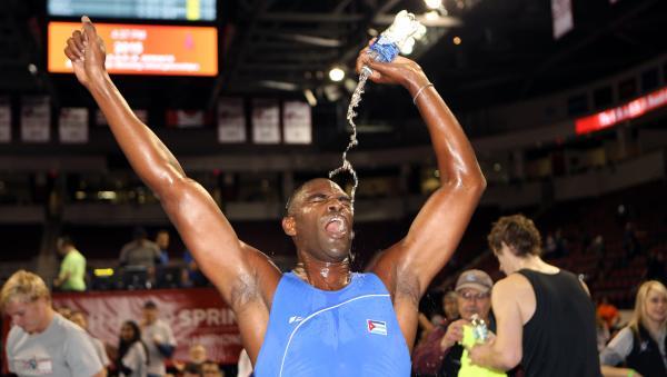 Cuba's Angel Fournier Rodriguez celebrates his victory at the 2015 C.R.A.S.H.-B.'s. Photo: This year, though, the 15 South Brooklyn CrossFitters C.R.A.S.H.-B. were anything but alone.