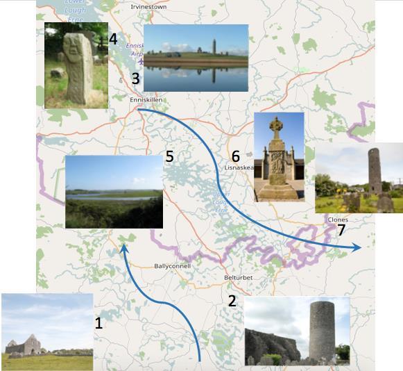 The Lakes Sites: 1. Fenagh Abbey 2. Drumlane Church and Round Tower 3. Devenish Island 4.