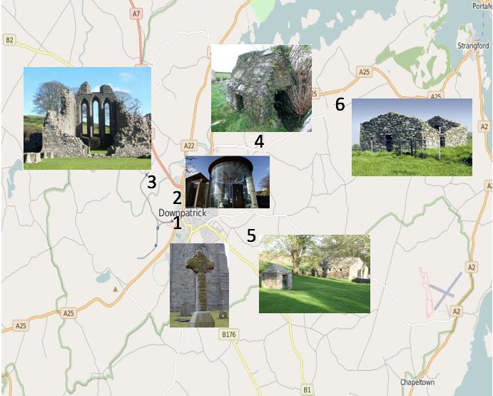Downpatrick Sites: 1. Downpatrick High Cross and Cathedral 2. St. Patrick Centre 3.