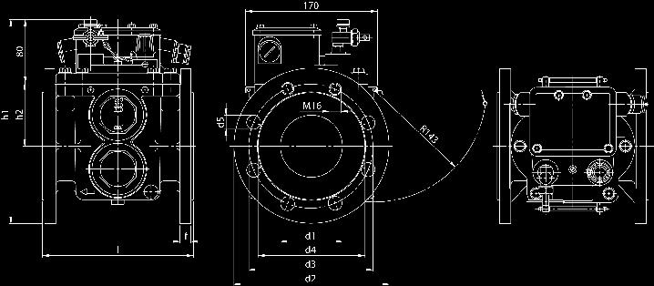 drawing, type 23 Type (Internal description) (Former DIN designation) Type of connection Pipe diameter DN Flange dimensions Device dimensions d1 d2 d3 d4 d5 f l h1 h2 Weight