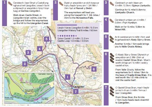 Rural Development Plan funding enabled the update and print of the Llangollen History Trail leaflet in 2015, which now features an OS map base for clearer navigation and route marking.