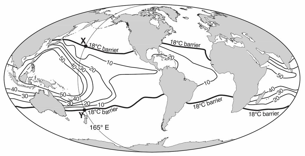 37. Base your answer to the following question on the map below, which shows coral reef distribution and diversity (number of different coral types) around the world.