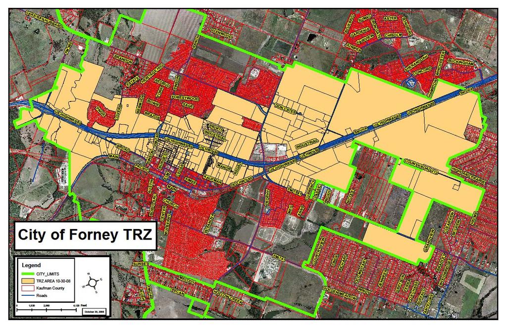 CITY OF FORNEY TIF/TRZ AREA (in Gold) Balance of the City s s Tax Base in Red, City Limit