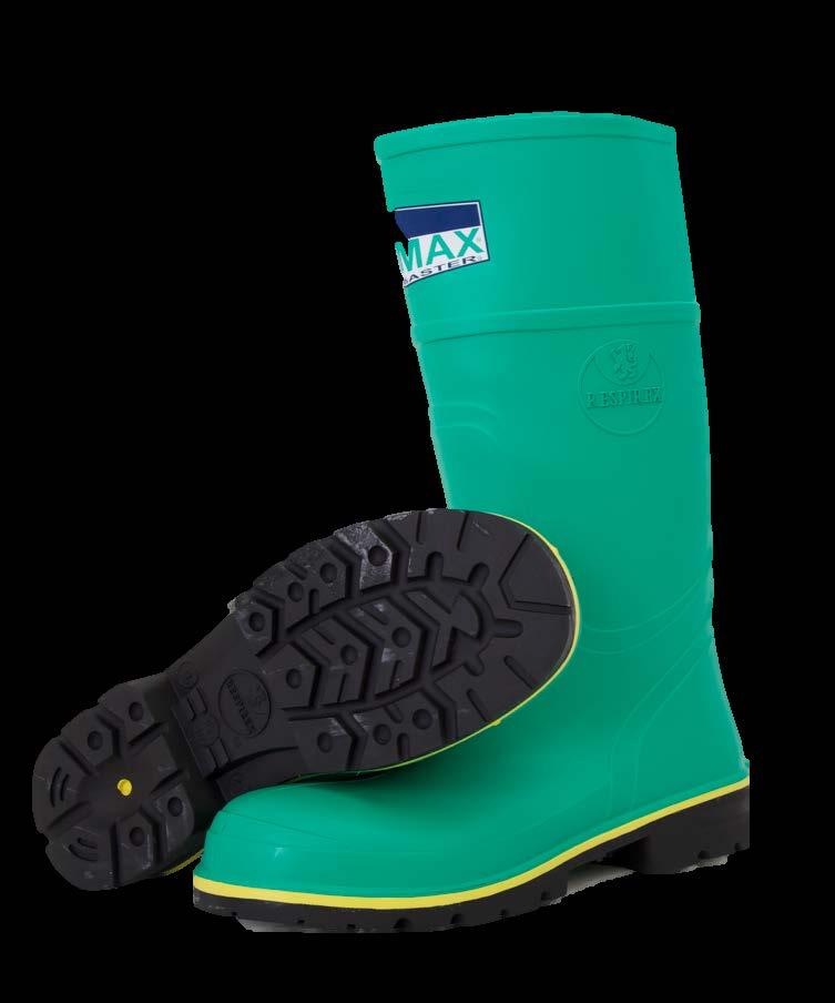 HAZMAX Boots A chemically protective, anti-static boot with an integral steel toe cap and vulcanized rubber sole for superior slip resistance.