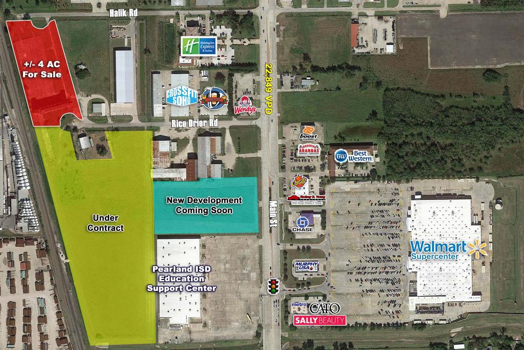 PROPERTY INFORMATION: - 32,900 SF Available for Lease WEST SIDE OF MAIN ST, BETWEEN MCHARD & ORANGE 4 Acres Available Across the street from Walmart Supercenter and Chase Bank Next door to Pearland