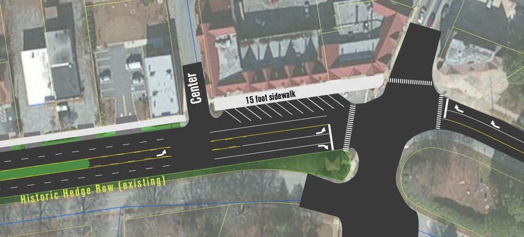 Clarendon Avenue Intersection Four-lane section: Keeps angled parking,
