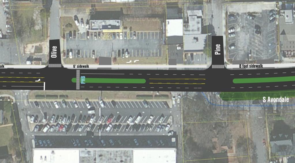 Pine Street Intersection Four-lane section: Lengthens median on