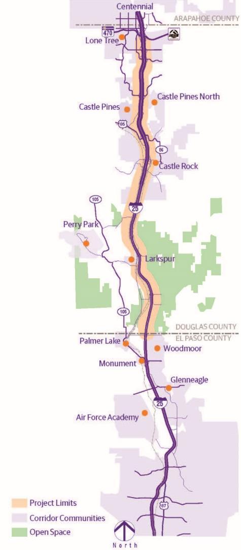 Study Limits Limits of potential physical improvements: Northern terminus at C470/E470