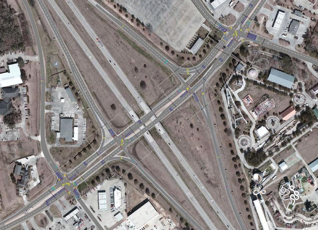 4.1 Alternative 1 Existing Signalized Corridor An aerial image was uploaded into VISSIM and used as a scaled background image in order to build the network of links and connectors.