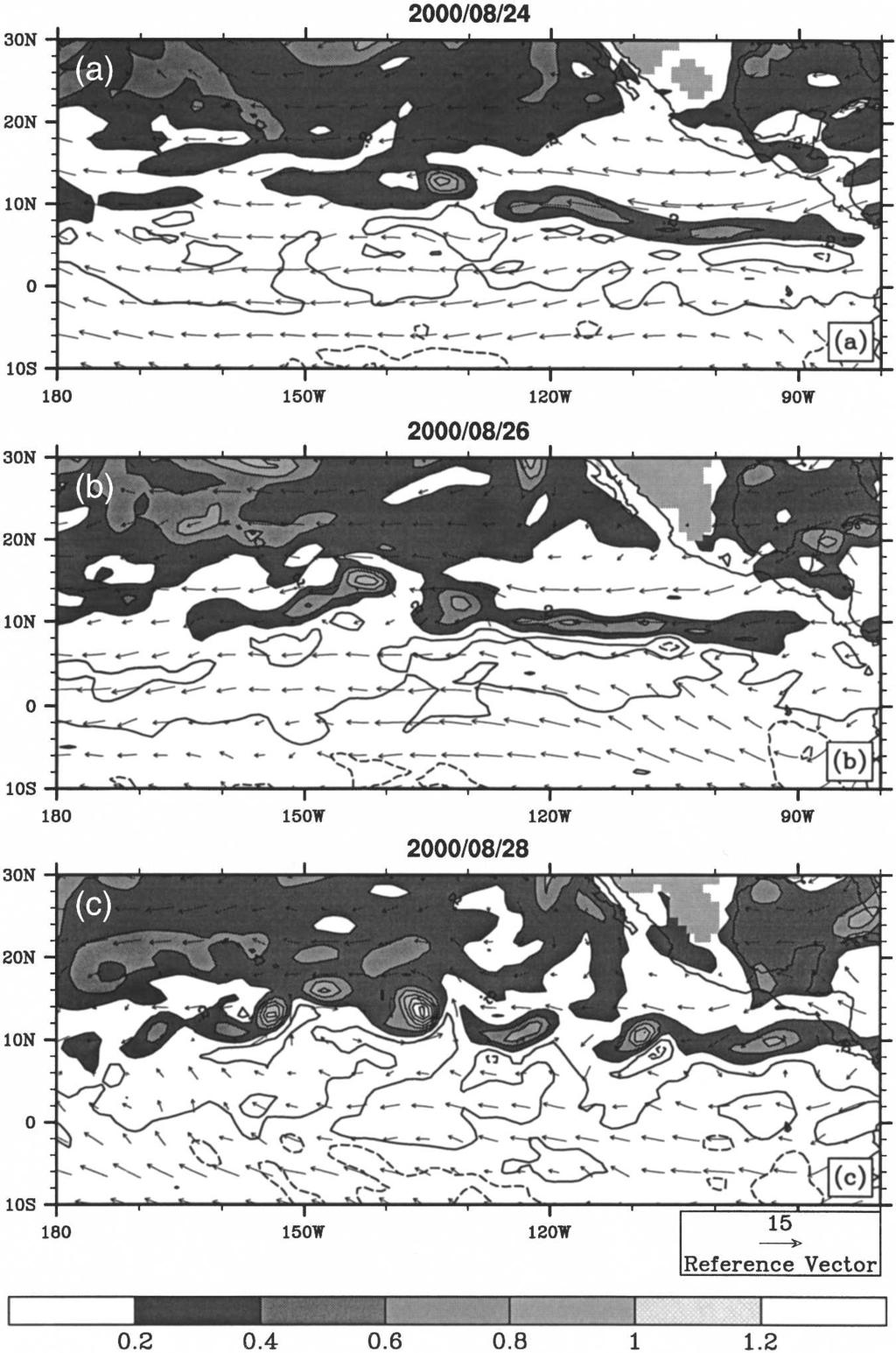 MAY 2005 W A N G A N D M A G N U S D O T T I R 1507 FIG. 10. A case of ITCZ breakdown observed at the end of Aug 2000. (a) An elongated PV strip is located in the tropical east Pacific on 24 Aug.