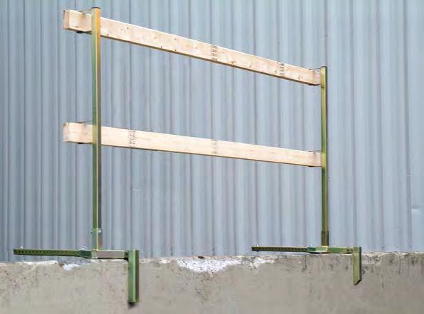 PORTABLE CONSTRUCTION GUARDRAIL SYSTEM This system acts as a barrier preventing personnel from falling to lower levels, thus eliminating the fall hazard.