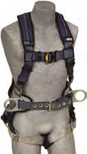 HARNESS Back D-ring, sewn-in back pad and belt with side D-rings, tongue buckle legs.