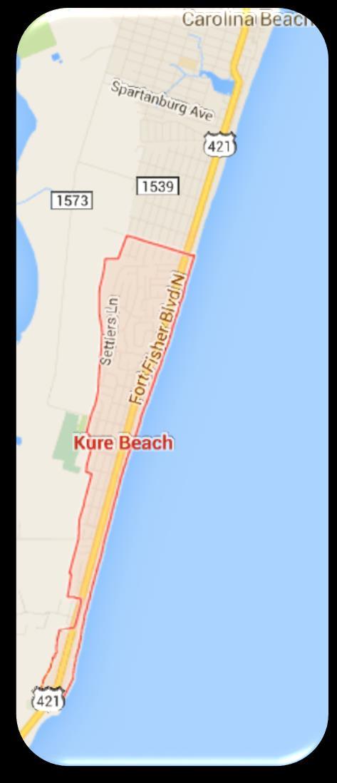 Kure Beach The Sleepy Beach Town South of Carolina Beach Just 3 miles from Carolina Beach, Kure Beach (pronounced CURE-ee) is basically a residential extension of Carolina Beach.