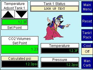 To adjust the temperature set point, use the up/down arrows in the upper left corner of the screen. The set point will increase or decrease each time the button is pushed by 0.
