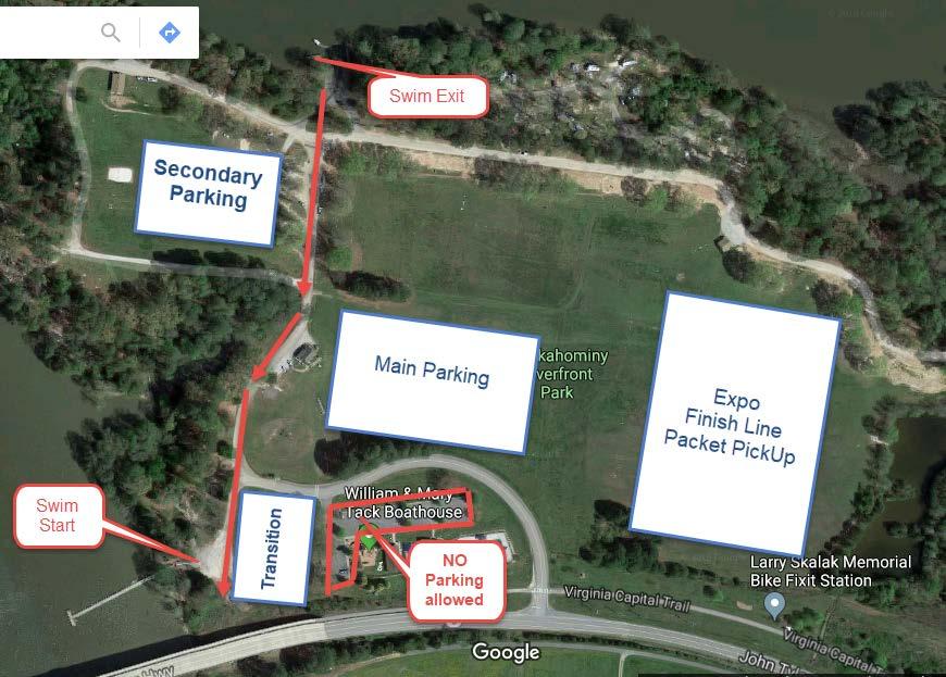 PARKING There is ample parking on-site at Chickahominy Riverfront Park. There will be one-lane of traffic entering and exiting the park during the Sprint, Kids, and all races on Sunday.