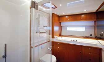 The full beam master cabin features a queen-sized berth with fabulous views, a spacious