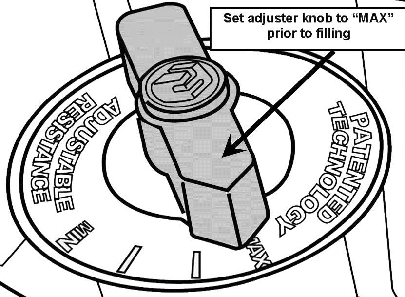 Note on Filling the AR Tank Important: Please Read Before Filling Tank: Caution: When filling the AR tank, the adjuster handle must be set to the MAX position as shown to allow accurate fill levels.