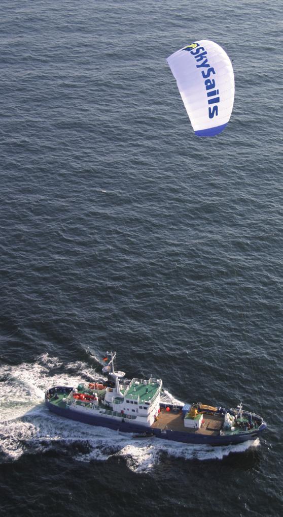 Improved behavior at sea At sea the SkySails-System damps the waves because the uplifting forces of the towing kite effect a smoother slicing of the ship s hull into the wave.