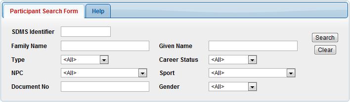 4.2. HOW TO: SEARCHING FOR ATHLETES IN SDMS Go to Participants Registration & Update. Fig 4.4: Path to Registration & Update of your athletes In the upper part you may specify your searching criteria.