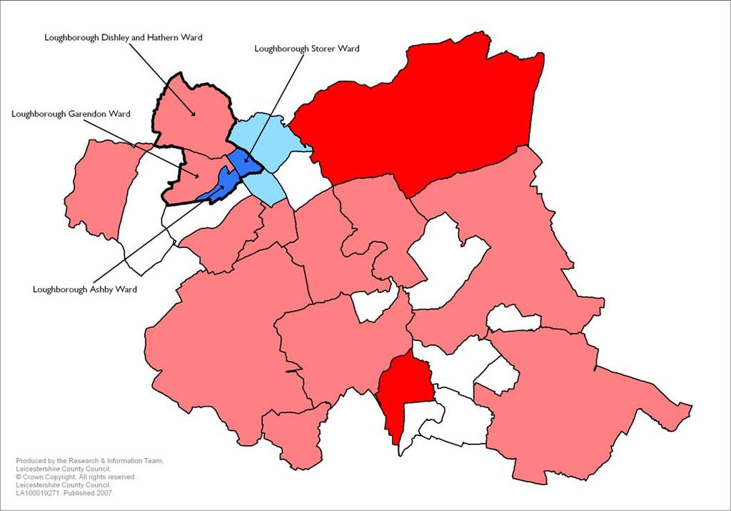 Voting Turnout Map 3.1 depicts voting turnout for the 2007 Charnwood Borough Council Elections. Areas shaded in dark red depict a high electoral turnout.