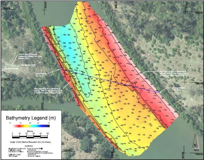 Singlebeam Survey technology is well established and data processing is relatively straight forward. The result for the Singlebeam Survey of Calliope River is shown in Figure 6 below.