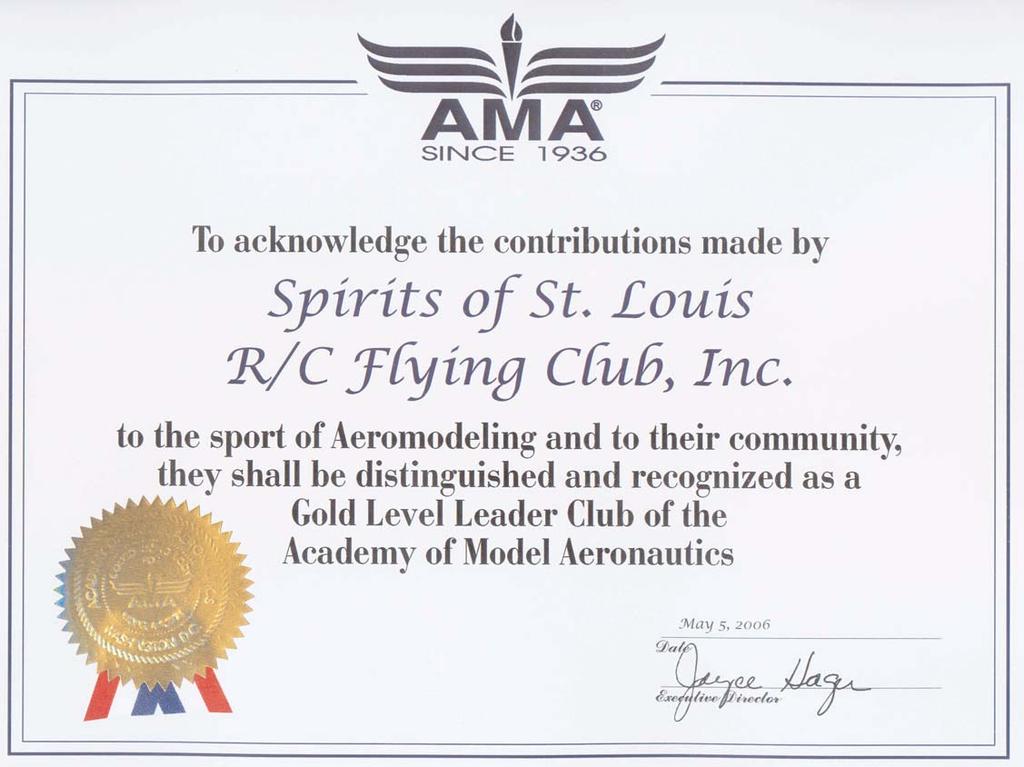 (Continued from page six) Below, you will see a copy of the certificate presented to the Spirits by the Academy of Model Aeronautics and one of the pins to be given to members.