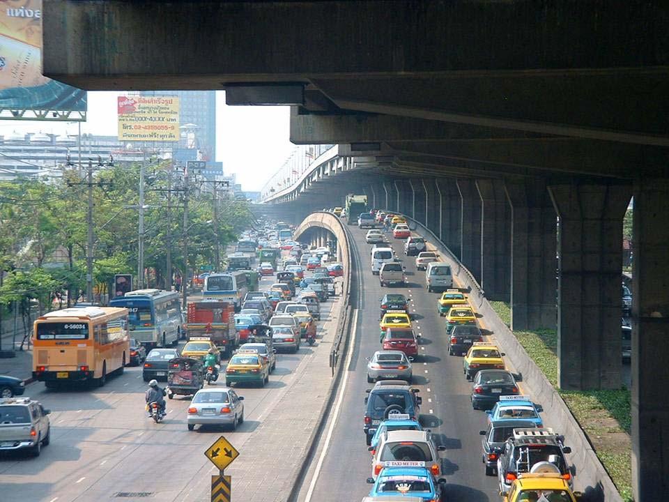 Bangkok developed an extensive roadway network, but road construction could not keep up with demand.
