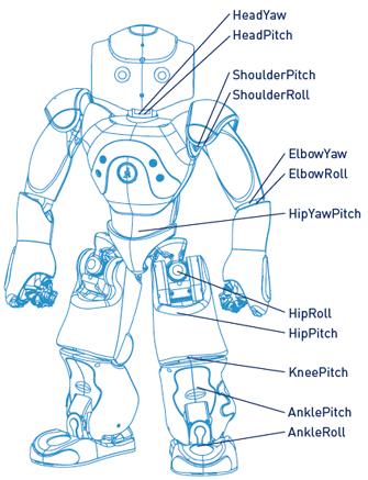 Figure 1.1 Schematic of the Aldebaran Nao 1.1.1 Balance An important underlying aspect to kicking is first achieving a greater understanding of the body model to remain balanced.
