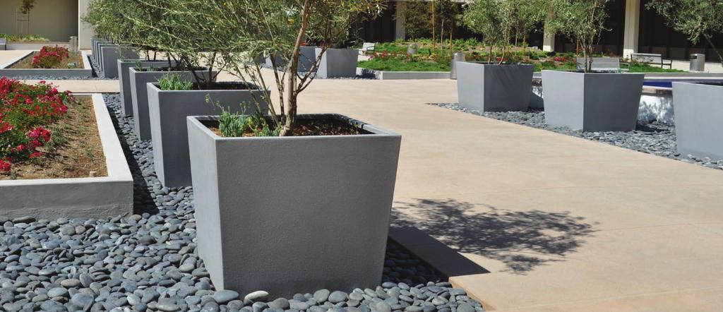 Urban Collection square, round and rectangle planters are available in sizes from 18" to 60" in many FRP fiberglass and GFRC colors, textures and finishes.